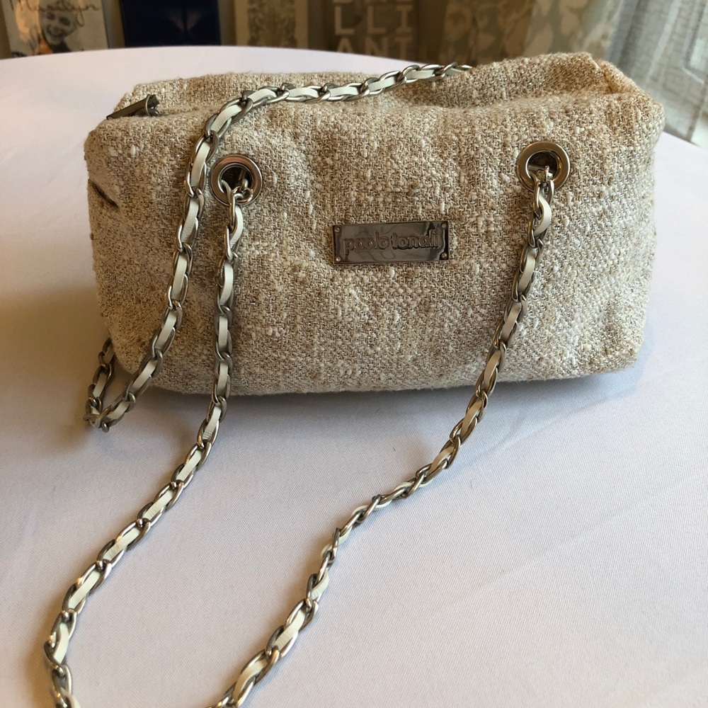 Paolo Tonali Milan Cream Silver Tweed Handbag